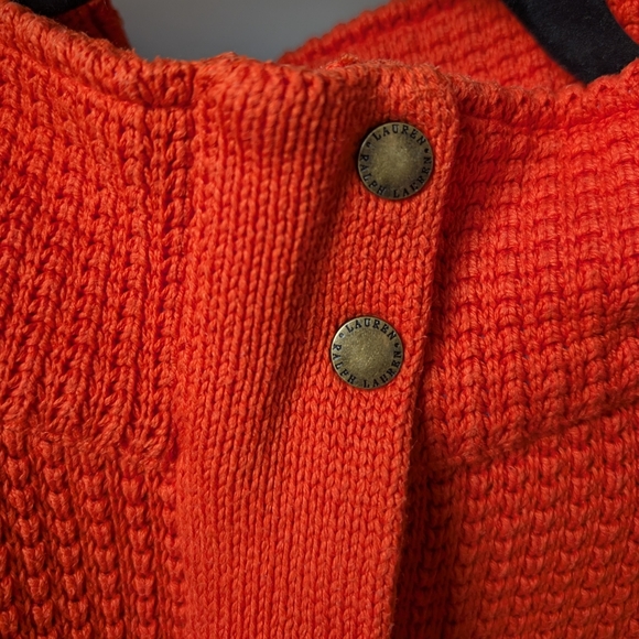 Lauren Ralph Lauren Women's 2X Knit Sweater Orange Full Zip Button - Picture 2 of 6